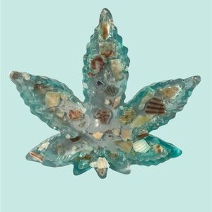 Handmade Resin Beach Themed Marijuana Leaf Trinket Tray Catch All Change Weed
